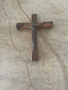 Olive wood crucifix with bronze Jesus Christ