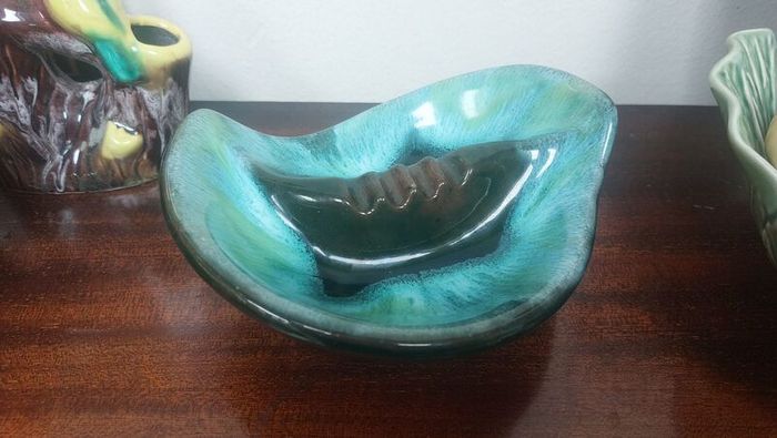 Stunning Vintage Mid Century Modern Ceramic Ashtray in the Most Amazing Turquoise Green and Brown Glaze, Grand River Pottery, Fergus, Canada- A Tobacciana Collector's Dream Piece!