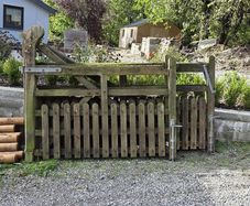 Two Pairs of Timber Gates Swept Top, Picket Style Durrow, Loais