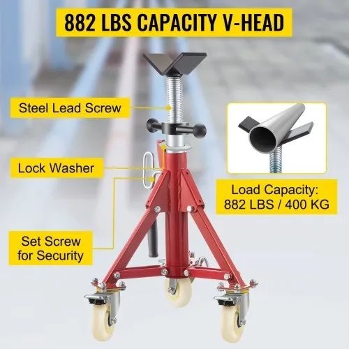 Jack Stand, V Head Pipe Stand Adjustable Height 20-37 Inch, Pipe Jack Stands with Casters 882 LB, Folding Portable Pipe Stands 1/8 to 12 Inch Pipe Supporting