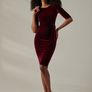 Stunning Jolie Moi Wine Velvet Side Tie Midi Dress BNWT Image 5