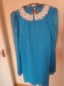 BNWT Turquoise embroidered  long sleeve Atmosphere dress size UK10 EU38 Postage included