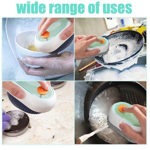 Brand New Plstod Dish Brush with 3 Brush Heads, Dish Brush with Reservoir, White Dish Brush, Cleaning Brush 12 6.5 2.5 cm, with 2 Nylon Brush Heads and 1 TPR Brush Head