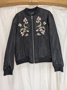 B.You Black Floral Embroidered Bomber Jacket Size 16