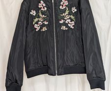 B.You Black Floral Embroidered Bomber Jacket Size 16