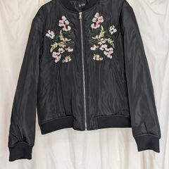 B.You Black Floral Embroidered Bomber Jacket Size 16