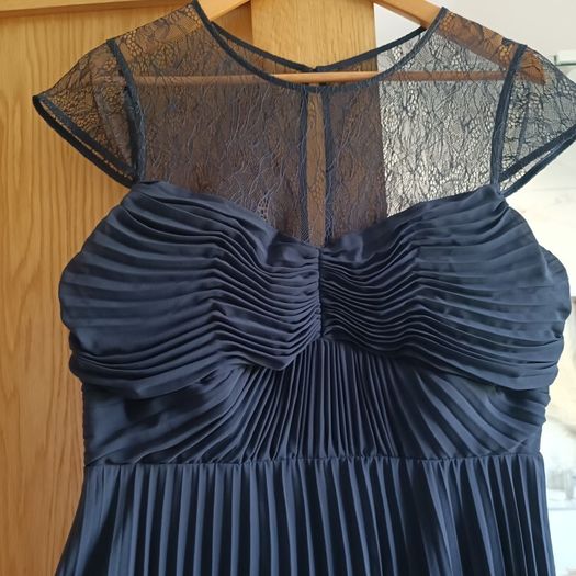 Coast navy pleated lace inserts dress occasion wedding communion party 14 brand new