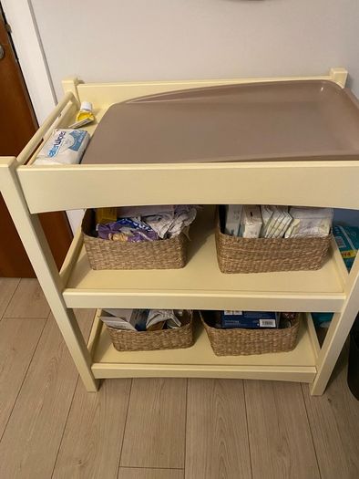 cream wooden baby changing table