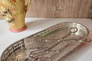 Vintage Silver Plated Serving Tray and Server Tongs