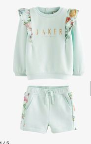 Ted Baker girls mint floral sweatshirt & matching shorts Age 3-4 BNWT