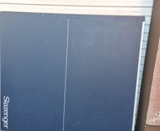 full size Slazenger table tennis table comes in 2 detachable panels for easy storage with supoort legs and clamps for positioning onto amy size table. Net required to purchase separately but are inexpensive.