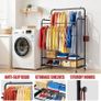 Heavy Duty Clothes Rail with Wheels, Double Rails Metal Clothes Rack with Hooks & Storage Shelf, 80kg Load Freestanding Garment Rail for Bedroom/Laundry/Shop (Black) Image 5