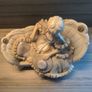 VINTAGE Porcelain Victorian Lady on Sofa Woman Statue Figurine sitting holding hat wearing a beautiful dress Image 3