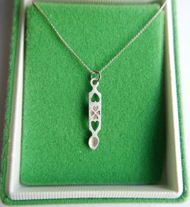 Vintage Sterling Silver 925 Welsh Daffodil Love Spoon Necklace, Heart Love Spoon Pendant