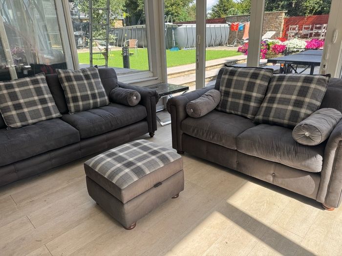 Grey 3-Seater & 2-Seater sofas & Marble Coffee & Lamp tables & Ottoman