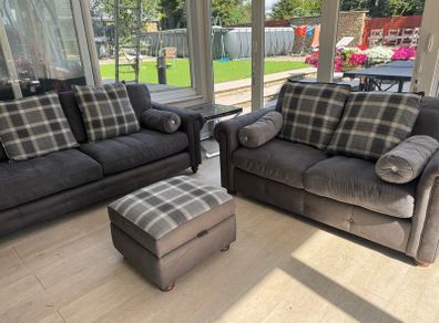 Grey 3-Seater & 2-Seater sofas & Marble Coffee & Lamp tables & Ottoman