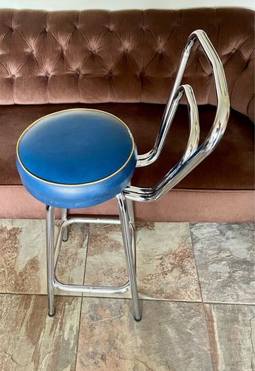 Mid 1959s Art Deco Inspired Chrome Bar Stool with Original Seat Top