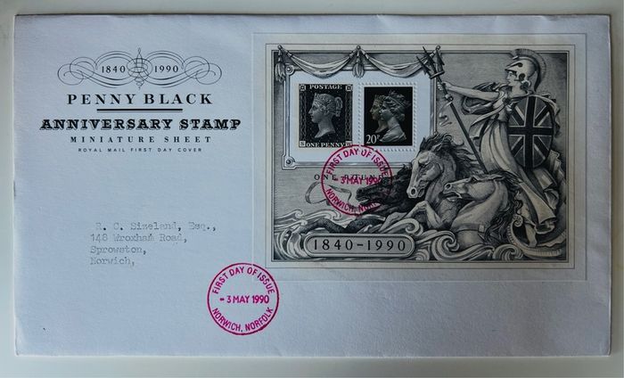 Great Britain 1990 Penny Black 150th Anniversary Miniature Sheet FDC