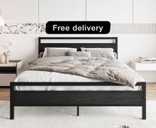 King Size Bed Frame with Wooden Headboard,Heavy Duty Metal Platform