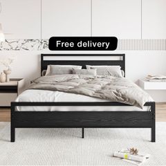 King Size Bed Frame with Wooden Headboard,Heavy Duty Metal Platform