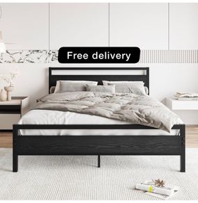 King Size Bed Frame with Wooden Headboard,Heavy Duty Metal Platform