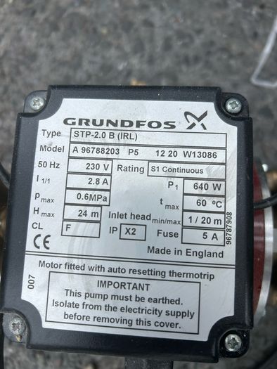 Grundfos 2.0 Bar Positive Head Brass Pump