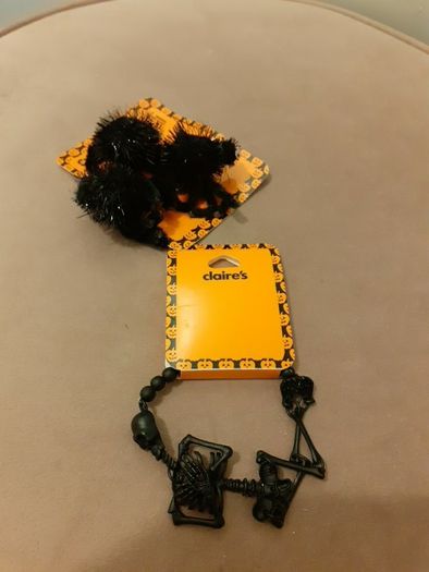 Halloween Skeleton bracelet &3 spider hair clips just bracelet left