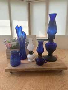 Vintage cobalt blue and Opaline glass