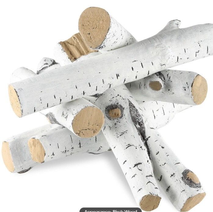 Ceramic Birch Fireplace Logs 6-Piece Decorative Log Set