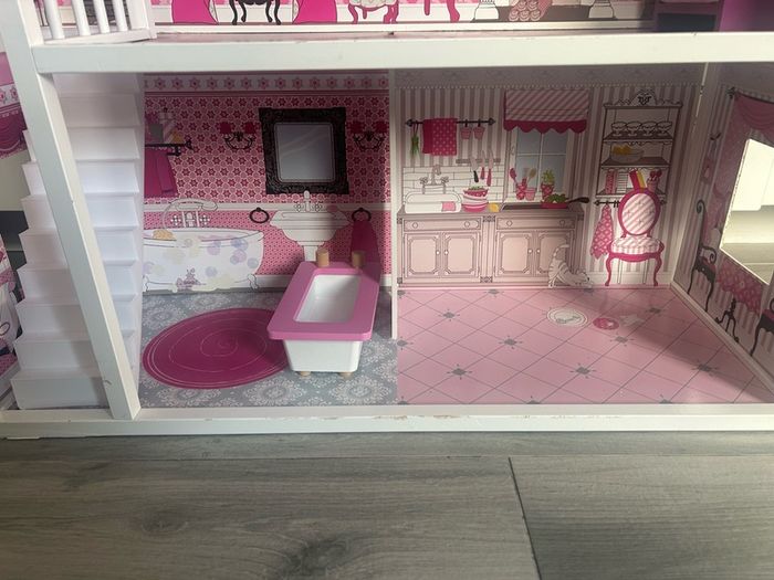 Large 3-Story Wooden Dollhouse with Furniture (1.16m Tall)