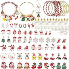 96P 30 Styles Christmas Charms, Christmas Gold Enamel Charms for Jewelry Making with Ear Hooks, Red Rope, Bracelets, Bells for Xmas Necklace Bracelet Earrings Craft Making