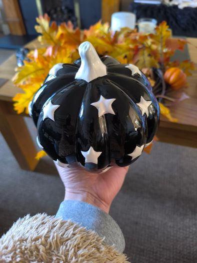 Black white glass pumpkin decoration halloween