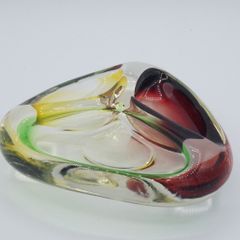 Romanian Vintage Retro Green, Red & Yellow Glass Ashtray Bowl (not murano)