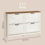White 4 Flap Shoe Cabinet 127cm Wide Slim Hallway Storage Unit Image 3