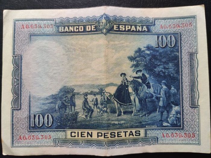 1928 Spain 100 Pesetas Cervantes. Free shipping