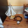 Vintage Glass Paneled Brass Plated Lamp Floral White Gold 39cm Tall Image 3