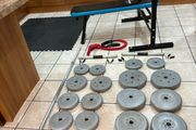 Foldable Weight Bench, 50kg Weights, Barbell, Dumbbells, Mats + More!!