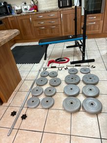 Foldable Weight Bench, 50kg Weights, Barbell, Dumbbells, Mats + More!!