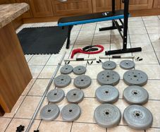 Foldable Weight Bench, 50kg Weights, Barbell, Dumbbells, Mats + More!!