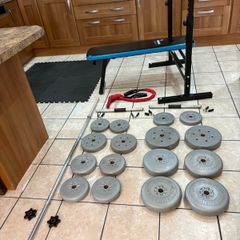 Foldable Weight Bench, 50kg Weights, Barbell, Dumbbells, Mats + More!!