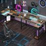 132.5CM L-Shaped Desk with 3 Power Outlets & 2 USB Ports, LED Strip Lights Image 6