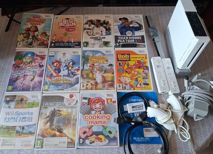 Nintendo Wii Bundle , 11 Games, 2 Controllers, HDMI Converter