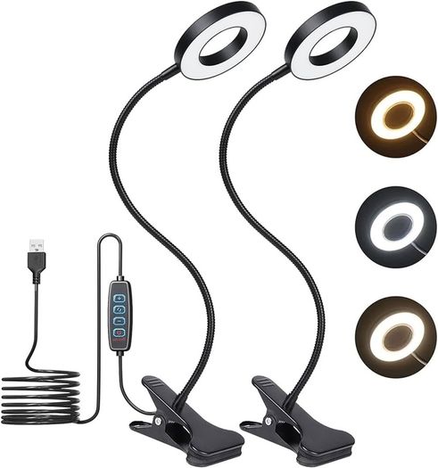 SALE | LED Clip Light, Desk Clamp Lamp 10 Dimmable Brightness 3 Light Modes, 360 Degree Flexible Gooseneck Clip Lamp for Reading, Painting, Craft, Studying