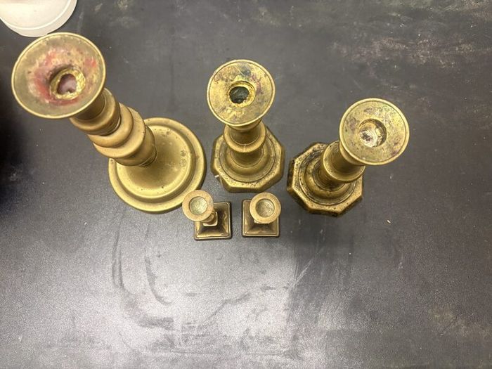 Five Vintage Brass-Tone Candlesticks