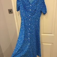 blue & white midi dress