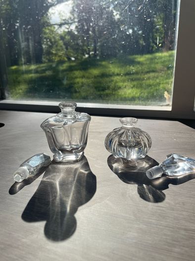 Pair of Vintage Crystal Perfume Bottles or Dressing Table Bottles