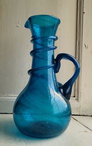 Mid-century handblown azzure blue pitcher