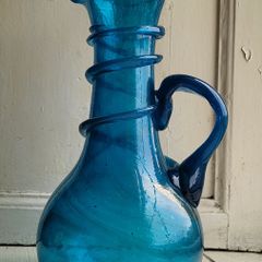 Mid-century handblown azzure blue pitcher