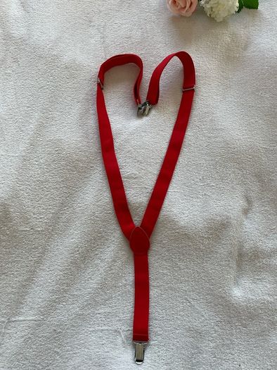 Red Suspenders Elastic Braces Adjustable Silver Clips Unisex Cosplay Costume