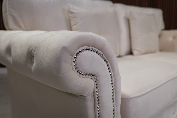Olympia Cream Fullback Plush Velvet Fabric Sofa Set